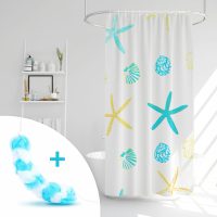   Zuhanyfüggöny szett fürdőpamaccsal - 3 féle - kék, zöld mintás - 180 x 180 cm