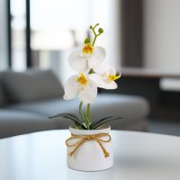 Műnövény dekoráció - orchidea - fehér - 20 x 9 cm