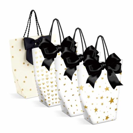 Ajándéktasak - papír - 114 x 64 x 146 mm - 4 féle / csomag - 12 db / csomag Ajándéktasak - papír - 114 x 64 x 146 mm - 4 féle / csomag - 12 db / csomag