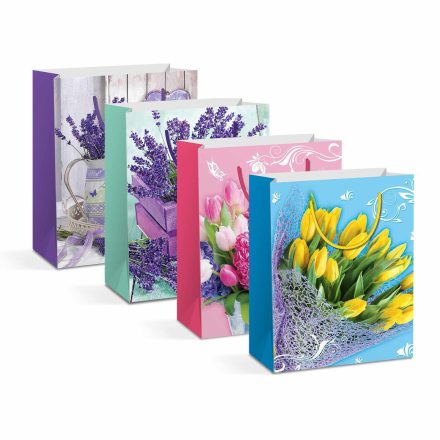 Ajándéktasak - papír - 178 x 102 x 228 mm - 4 féle / csomag - 12 db / csomag Ajándéktasak - papír - 178 x 102 x 228 mm - 4 féle / csomag - 12 db / csomag