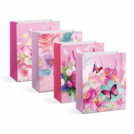 Ajándéktasak - papír - 330 x 102 x 457 mm - 4 féle / csomag - 12 db / csomag Ajándéktasak - papír - 330 x 102 x 457 mm - 4 féle / csomag - 12 db / csomag