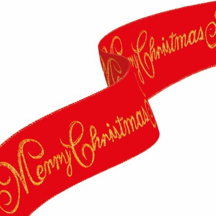 Karácsonyi szalag - piros - "Merry Christmas" - 60 x 8 cm