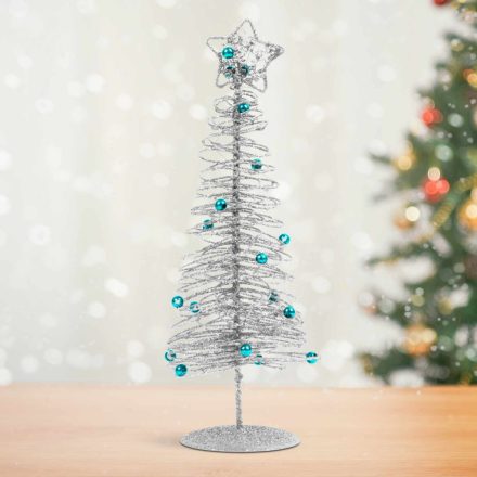 Karácsonyi, glitteres, fém karácsonyfa - 28 cm - ezüst Karácsonyi, glitteres, fém karácsonyfa - 28 cm - ezüst