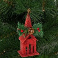  Karácsonyi glitteres templom akasztóval - 16 x 6,5 cm - piros