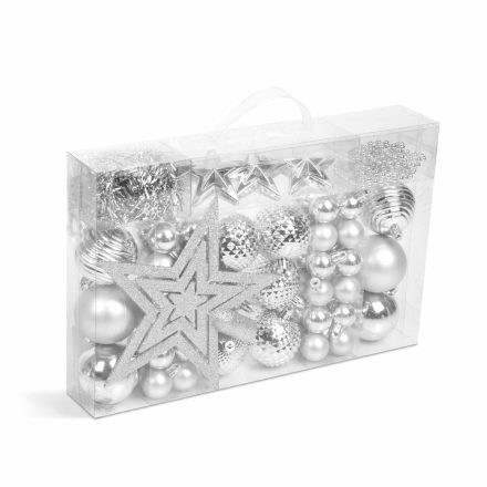 Karácsonyfadísz szett - ezüst - 66 db / szett Karácsonyfadísz szett - ezüst - 66 db / szett