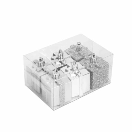 Karácsonyfadísz szett - ezüst ajándék - 4,5 cm - 6 db / szett Karácsonyfadísz szett - ezüst ajándék - 4,5 cm - 6 db / szett