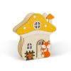 Világító dekoráció - gomba ház rókával - 15 x 16 x 5 cm - fából