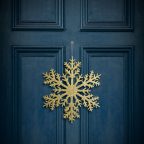   Karácsonyi dekoráció - jégkristály - glitteres arany - akasztható - 31 cm