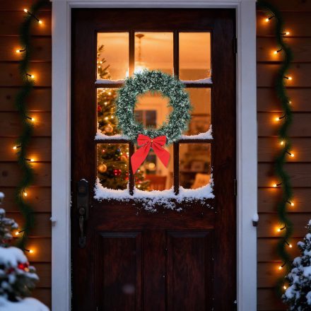 Karácsonyi ajtódísz / kopogtató - koszorú masnival - 27 cm