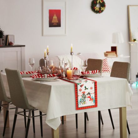 Karácsonyi dekoráció - asztalterítő futó - manós - 183 x 33 cm