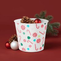   Karácsonyi dekoráció - fém kaspó, vödör - cukorbot - 13 x 11 cm