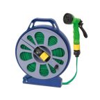   Öntöző szett - 15 m flexibilis, szövet tömlő, dobbal, 7 az 1-ben szórófej, csatlakozók