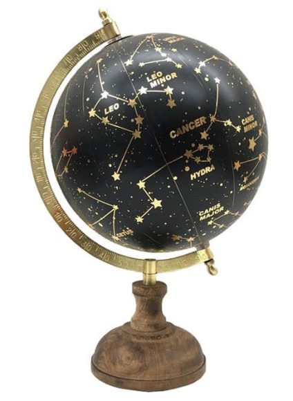Földgömb DKD Home Decor S3018764 Fekete Aranysàrga Barna Alumínium PVC Mangófa Constellation (20 x 20 x 33 cm) 