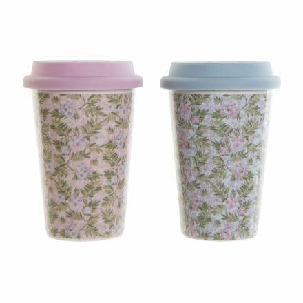 Taza Bögre DKD Home Decor Kék Zöld Rózsaszín Szilikon Porcelán цветя (400 ml) (3 pcs) MOST 8902 HELYETT 5333 Ft-ért!