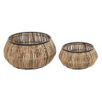   Virágcserép Készlet DKD Home Decor Fekete Természetes Fém Rattan Négyzetben Bali 50 x 50 x 25,4 cm (2 egység) MOST 89602 HELYETT 56700 Ft-ért!