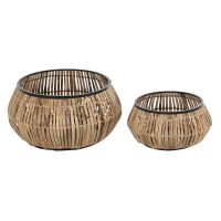   Virágcserép Készlet DKD Home Decor Fekete Természetes Fém Rattan Négyzetben Bali 50 x 50 x 25,4 cm (2 egység) MOST 89602 HELYETT 56700 Ft-ért!