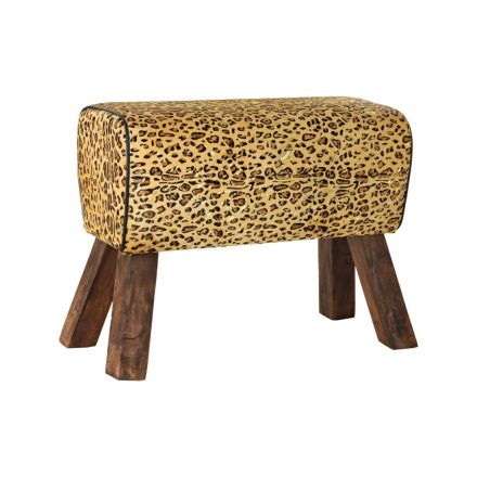 Lábtartó DKD Home Decor Fekete Fa Barna Bőr Leopárd (67 x 30 x 51 cm) MOST 129859 HELYETT 83289 Ft-ért!