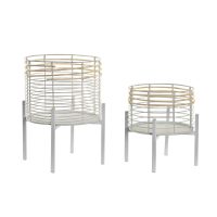   Virágcserép Készlet DKD Home Decor Fehér Természetes Fém Rattan Négyzetben 25 x 25 x 32 cm (2 egység) MOST 42322 HELYETT 24770 Ft-ért!