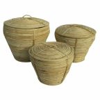   Kosár készlet DKD Home Decor Fedéllel Természetes Rattan Trópusi (3 Darabok) (35 x 35 x 30 cm) MOST 87498 HELYETT 55369 Ft-ért!