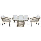   Asztal szett 3 fotellel DKD Home Decor Fehér 137 x 73,5 x 66,5 cm szintetikus rattan Acél MOST 599787 HELYETT 456501 Ft-ért!