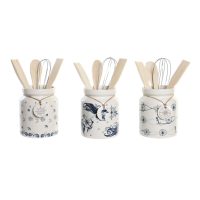   Fazék konyhai eszközökhöz DKD Home Decor Kék Fém Fehér Dolomite Fa MDF 12 x 12 x 25 cm (3 egység) MOST 25740 HELYETT 15064 Ft-ért!