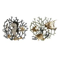   Fali Dekoráció Home ESPRIT Aranysàrga Ezüst színű Korall Mediterrán 49,5 x 5 x 48,3 cm (2 egység) MOST 60629 HELYETT 35485 Ft-ért!