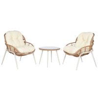   Asztal szett 2 fotellel Home ESPRIT Fehér Bézs szín Szürke Fém Kristály szintetikus rattan 55 x 55 x 47 cm MOST 289379 HELYETT 185602 Ft-ért!