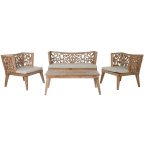   Asztal szett 3 fotellel Home ESPRIT Bézs szín Természetes Tikfa 133 x 60 x 70 cm MOST 1042808 HELYETT 668832 Ft-ért!