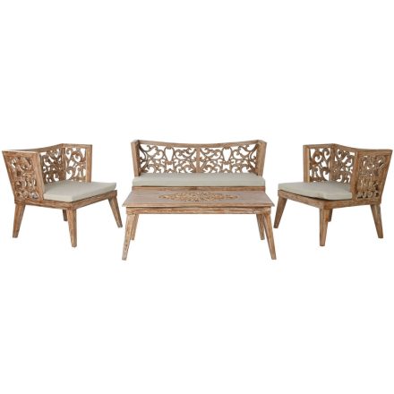 Asztal szett 3 fotellel Home ESPRIT Bézs szín Természetes Tikfa 133 x 60 x 70 cm MOST 1042808 HELYETT 668832 Ft-ért!