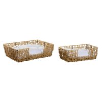  Kutyaágy Home ESPRIT Fehér Világos barna Fém szintetikus rattan 50 x 35 x 14 cm (2 Darabok) MOST 32631 HELYETT 19098 Ft-ért!