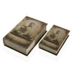   Dekoratív doboz Versa Könyv Buddha Vászon Fa MDF 7 x 27 x 18 cm MOST 20535 HELYETT 12774 Ft-ért!