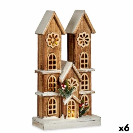 Dekoratív Figura Fény Ház Fehér Barna Fa 25 x 46 x 9 cm (6 egység) MOST 106911 HELYETT 84107 Ft-ért!