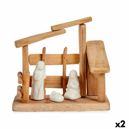 Karácsonyi Betlehem készlet Fehér Természetes Fa Kerámia 18 x 17 x 8 cm (2 egység) MOST 25059 HELYETT 15378 Ft-ért!