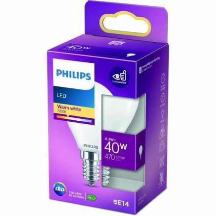 LED Izzók Philips F 40 W 4,3 W E14 470 lm 4,5 x 8,2 cm (2700 K) MOST 5646 HELYETT 3167 Ft-ért!