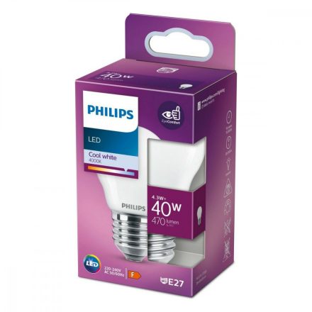 LED Izzók Philips Fehér F 40 W 4,3 W E27 470 lm 4,5 x 7,8 cm (4000 K) MOST 5646 HELYETT 3167 Ft-ért!