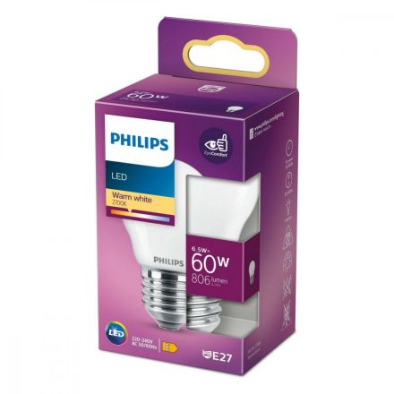 LED Izzók Philips E 6,5 W 60 W E27 806 lm 4,5 x 7,8 cm (2700 K) MOST 8454 HELYETT 4746 Ft-ért!