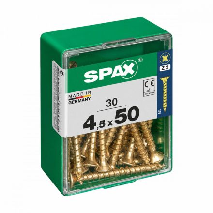 Csavaros doboz SPAX Yellox Fa Lapos fej 30 pcs (4,5 x 50 mm) MOST 6288 HELYETT 3291 Ft-ért!