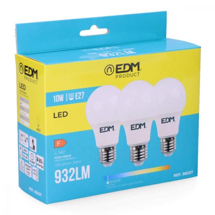 Pack of 3 LED bulbs EDM F 10 W E27 810 Lm Ø 6 x 10,8 cm (6400 K) MOST 6551 HELYETT 3679 Ft-ért!