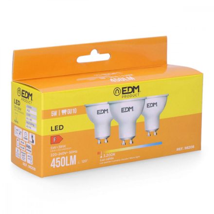 Pack of 3 LED bulbs EDM F 5 W GU10 450 lm Ø 5 x 5,5 cm (3200 K) MOST 6706 HELYETT 3762 Ft-ért!