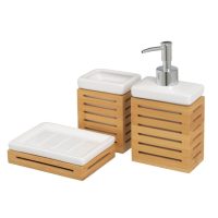   Fürdőszett Fehér Természetes Kerámia Bambusz 25,5 x 7,5 x 23,5 cm 3 Darabok MOST 20047 HELYETT 11409 Ft-ért!