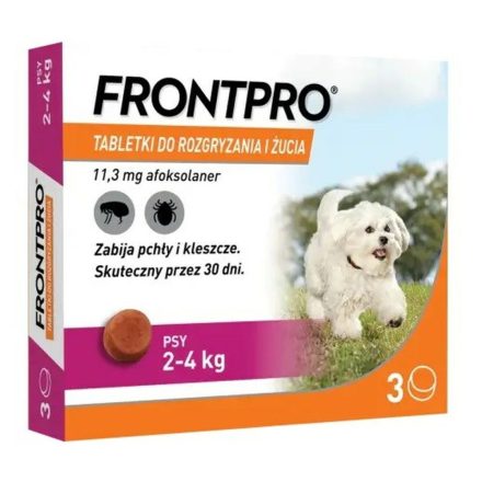 Tabletták FRONTPRO 612469 15 g 3 x 11,3 mg Legfeljebb 2-4 kg-os kutyák számára alkalmas MOST 33567 HELYETT 22877 Ft-ért!