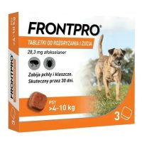   Tabletták FRONTPRO 612471 15 g 3 x 28,3 mg Legfeljebb >4-10 kg-os kutyák számára alkalmas MOST 38014 HELYETT 25903 Ft-ért!